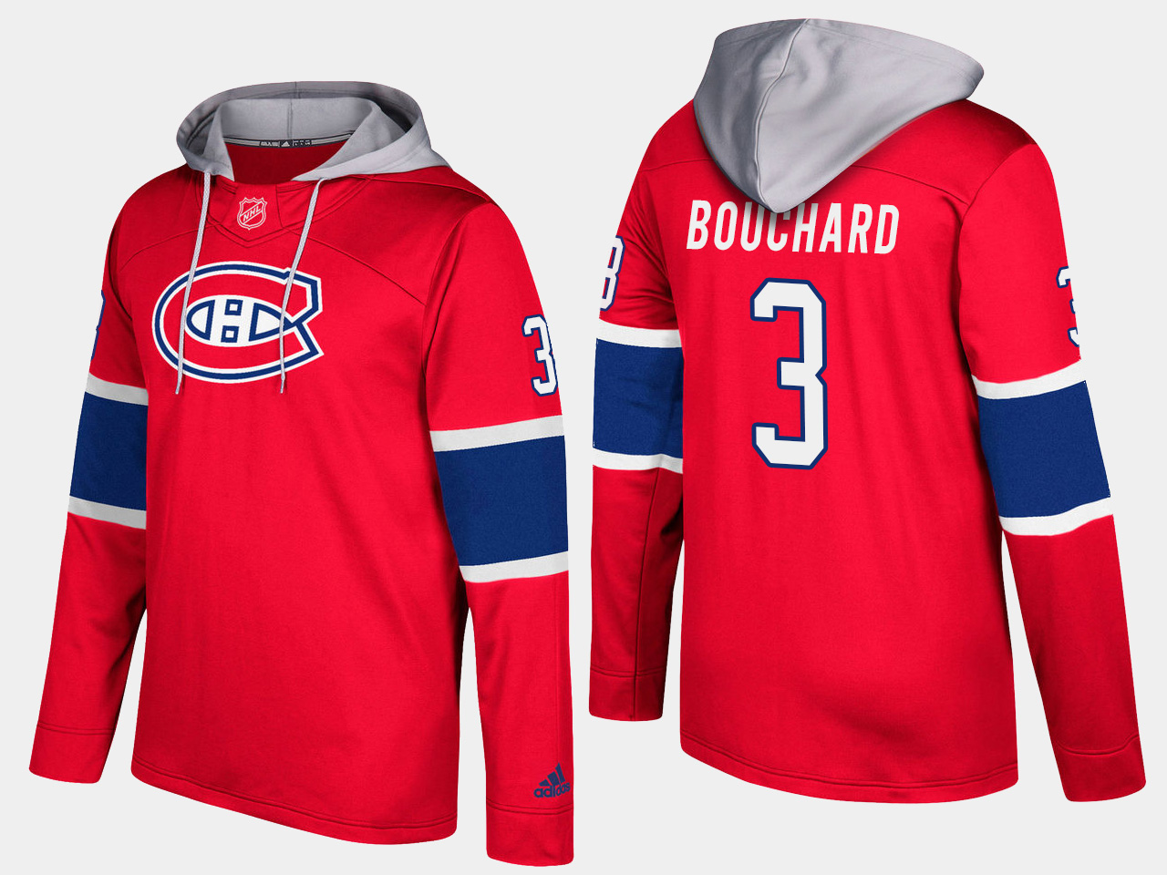 Men NHL Montreal canadiens retired #3 emile bouchard red hoodie->montreal canadiens->NHL Jersey